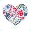 Love card with watercolor floral bouquet. Valentine's Day vector illustration with heart form