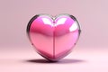 Pink chrome heart shape object on plain background