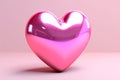 Pink chrome heart shape object on plain background