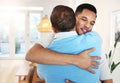 Love, care and father and son with a hug for a visit, bonding and quality time. Happy, affection and dad hugging a man Royalty Free Stock Photo