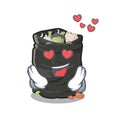 In love cartoon garbage bag next to table