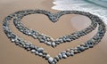 Love Carved in Stone: Heart-Shaped Rocks Gracing a Seaside Beach