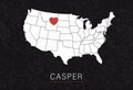 Love Casper Picture. Map of United States with Heart as City Point. Vector Stock Illustration