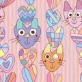 Love cat face line seamless pattern Royalty Free Stock Photo