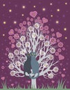 In love cats on a flowering tree Royalty Free Stock Photo