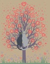 In love cats on a flowering tree Royalty Free Stock Photo