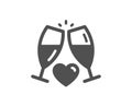 Love champagne icon. Wedding glasses sign. Vector