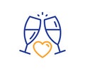 Love champagne line icon. Wedding glasses sign. Vector