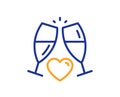 Love champagne line icon. Wedding glasses sign. Vector