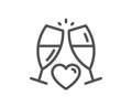 Love champagne line icon. Wedding glasses sign. Vector