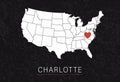 Love Charlotte Picture. Map of United States with Heart as City Point. Vector Stock Illustration