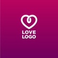 Love chat logo. Conference emblem. Jewelry icon. The letters and decorative heart on a red background. Royalty Free Stock Photo