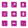 Love child icons set, grunge style