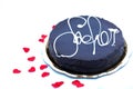 Love chocolate: sacher torte on white with red hearts Royalty Free Stock Photo