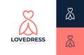 Love clothing logo vector icon. Fashion boutique dress with heart shaped shoulder hanger logo