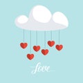 Love. Cloud with red hearts. Hand lettering. Romantic graphic design.