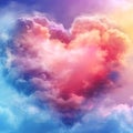 Love in the clouds. Cloudy sky. Sunlight in heart-shaped clouds. Abstract landscape, sky. Beautiful sunset. Atmospheric