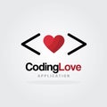 Love Coding Logo Design Template with heart design concept. Software company logo template. Vector illustration. Software developm