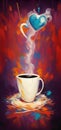 Love for coffee painterly colorful impressionist illustration
