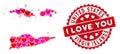 Love Heart Collage American Virgin Islands Map with Distress Watermark