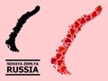 Red Heart Collage Map of Novaya Zemlya Islands
