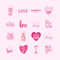 Collection of valentines day typographies Royalty Free Stock Photo