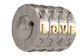 Love with combination lock isolated on white background 3D illus