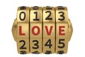 Love with combination lock isolated on white background 3D illus