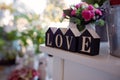 Love composition from wooden blocks