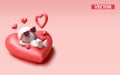 Love concept character with heart sunglass falling in love on Heart Sleeping cushion 3D vector on light pink background