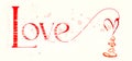Love concept, colorful heart with word, letter, paint strokes and splashes, grungy, copy space Royalty Free Stock Photo