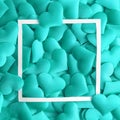 Love concept made of small hearts in turquoise color and frame abstract Royalty Free Stock Photo