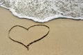 Love concept - one heart drawn on sand beach Royalty Free Stock Photo