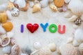 Love concept with sea shell frame and word i love you