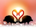 Love concept shape heart of couple flamingo at sunset Royalty Free Stock Photo