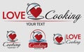 Love Cooking Logo Template. Bon appetit. Hand drawn vector illustration. Can be used for badges, labels, logo, bakery, street fes