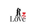 Couple Silhouettes and love wording, Vector. Man and woman silhouettes in relationship isolated on white background Royalty Free Stock Photo