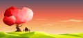 Love couple on bench under love tree. Valentine day concept.Polygonal style