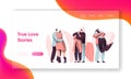 Love Couple Character Hug Landing Page. Happy Lover Relationship Romantic Story. Woman Man Valentine Romance Dating