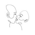 Love couple continuous line. Abstract man woman kiss minimal one line style contemporary art vector illustration