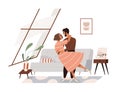 Love couple dancing and hugging at home. Happy man and woman on date in living room. Lovers in romantic relationships Royalty Free Stock Photo