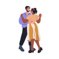 Love couple dancing together. Young biracial man and woman hugging. Happy romantic relationship. Smiling enamored