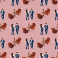 Love Couple Dating at Restaurant Seamless Pattern Royalty Free Stock Photo