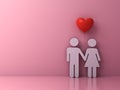 Love couple holding hand with red heart balloon on light pink pastel color background with shadow Royalty Free Stock Photo