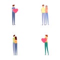 Love couple icons set cartoon vector. Men and women in romantic relationship