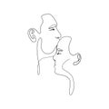 Love couple kiss line art. Minimalist man and woman faces, continuous linear drawing. Vector abstract illustration