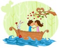 Love couple kissng in boat