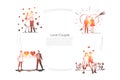 Love couple - loving romantic couple walking outdoor and hugging each other vector concept set