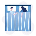 Love couple lying in bed. Young woman and man sleeping, top view. People covered with blanket Royalty Free Stock Photo