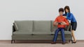 Love couple man and woman laying vdo game on couch together, romantic valentine day, 3D rendering character